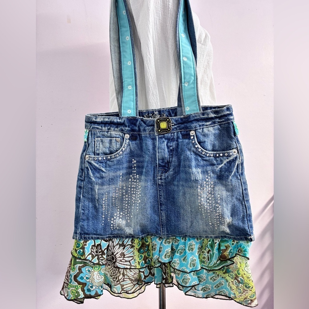 Handmade/Upcycled Distressed Denim Shoulder Bag, Boho/Hippie/Street